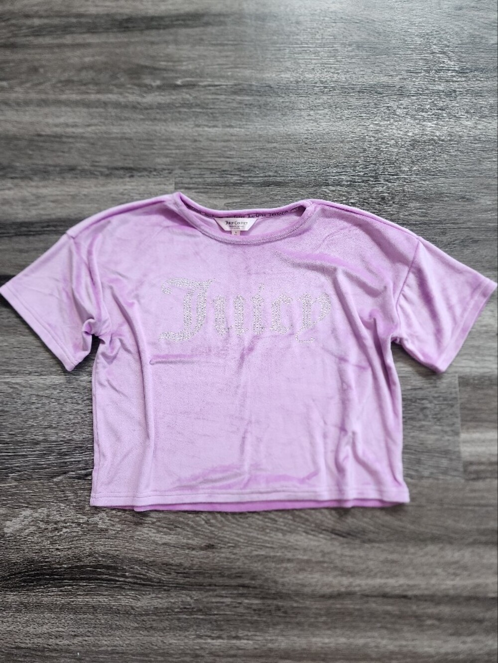 Juicy Culture Lavender Crystal Logo Tee - Short Sleeve Cropped Top Velor Soft
